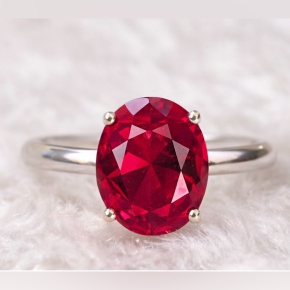 925 Sterling Silver Oval Ruby Solitaire Ring Size… - image 2